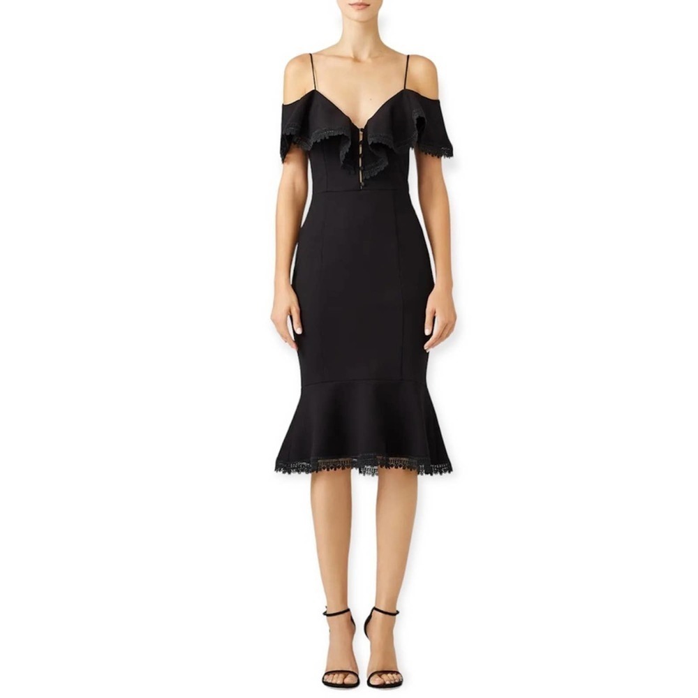 Nicholas bandage ruffle off the shoulder midi dress